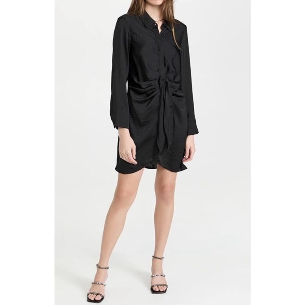 BB Dakota Steve Madden Button Down Long Sleeve Silky Dress with Tie Front Small